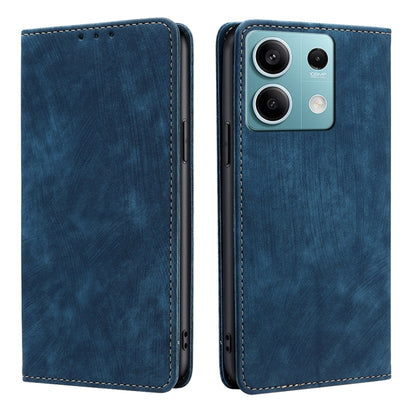 For Xiaomi Redmi Note 13 4G RFID Anti-theft Brush Magnetic Leather Phone Case(Blue) - Note 13 Cases by buy2fix | Online Shopping UK | buy2fix