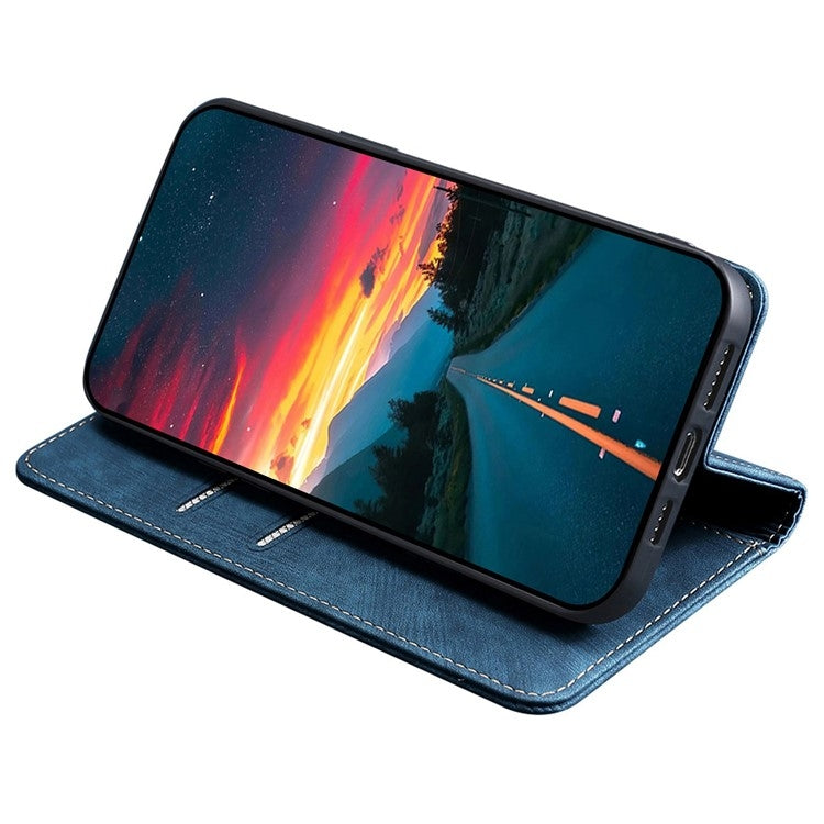 For Xiaomi Redmi Note 13 4G RFID Anti-theft Brush Magnetic Leather Phone Case(Blue) - Note 13 Cases by buy2fix | Online Shopping UK | buy2fix