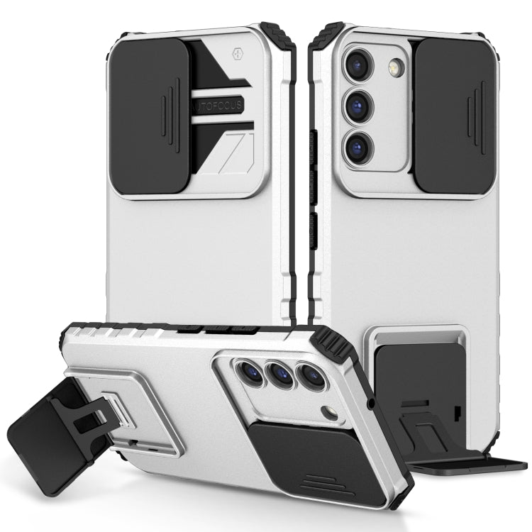 For Samsung Galaxy S22 5G Stereoscopic Holder Sliding Camshield Phone Case(White) - Galaxy S22 5G Cases by buy2fix | Online Shopping UK | buy2fix