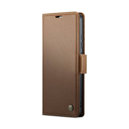 For Samsung Galaxy A05s CaseMe 023 Butterfly Buckle Litchi Texture RFID Anti-theft Leather Phone Case(Brown) - Galaxy Phone Cases by CaseMe | Online Shopping UK | buy2fix