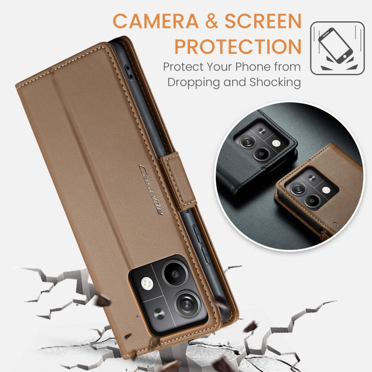 For Xiaomi Redmi Note 13 5G CaseMe 023 Butterfly Buckle Litchi Texture RFID Anti-theft Leather Phone Case(Brown) - Xiaomi Cases by CaseMe | Online Shopping UK | buy2fix