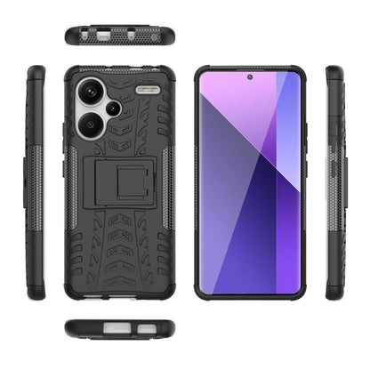 For Xiaomi Redmi Note 13 Pro+ 5G Tire Texture TPU + PC Phone Case with Holder(Black) - Note 13 Pro+ Cases by buy2fix | Online Shopping UK | buy2fix