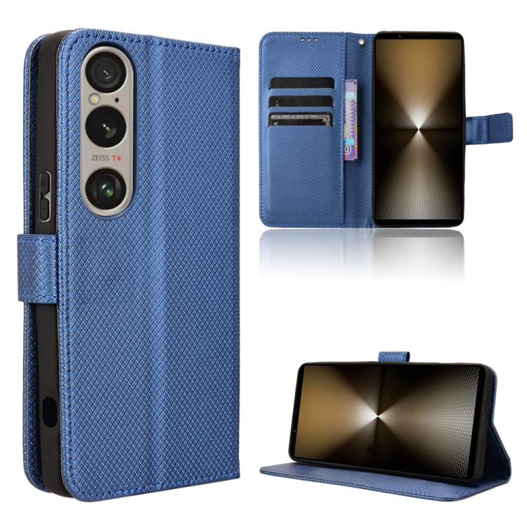 For Sony Xperia 1 VI 2024 Diamond Texture Leather Phone Case(Blue) - Sony Cases by buy2fix | Online Shopping UK | buy2fix