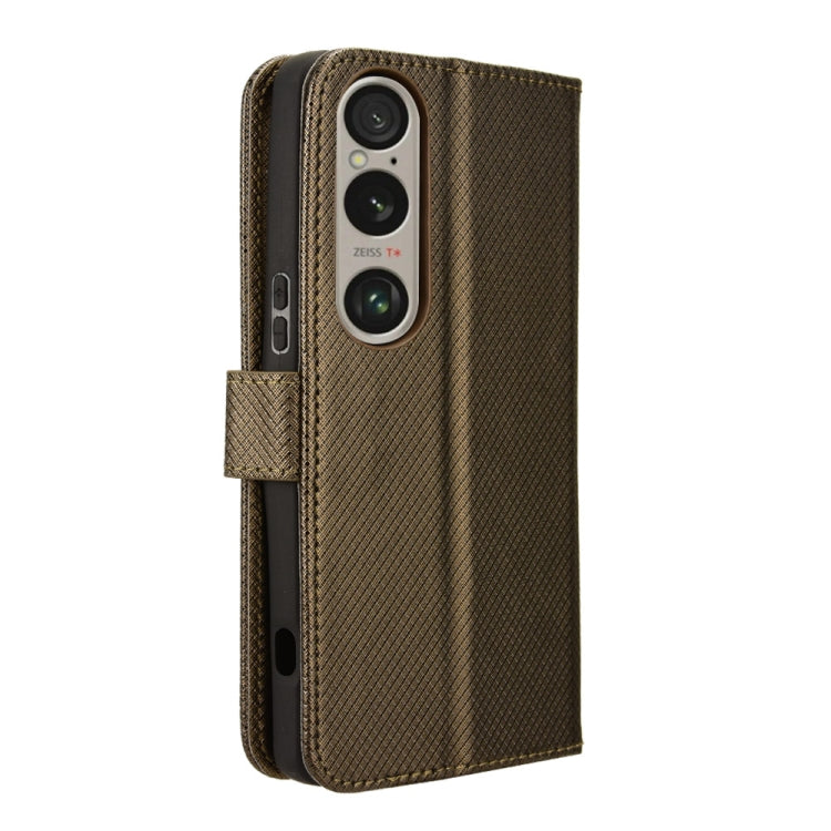 For Sony Xperia 1 VI 2024 Diamond Texture Leather Phone Case(Brown) - Sony Cases by buy2fix | Online Shopping UK | buy2fix
