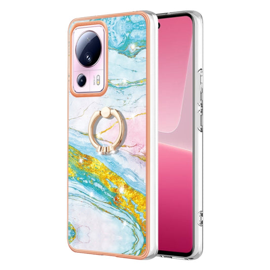 For Xiaomi 13 Lite 5G Electroplating Marble IMD TPU Phone Case with Ring Holder(Green 004) - 13 Lite Cases by buy2fix | Online Shopping UK | buy2fix