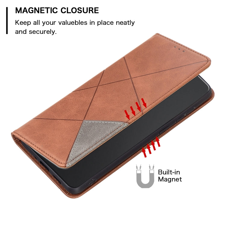 For Xiaomi Redmi Note 13 4G Global Rhombus Texture Magnetic Leather Phone Case(Brown) - Note 13 Cases by buy2fix | Online Shopping UK | buy2fix