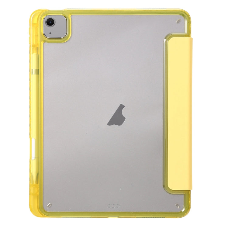 For iPad Air 13 2024 Clear Acrylic 3-Fold Leather Tablet Case(Yellow) - iPad Air 13 2024 Cases by buy2fix | Online Shopping UK | buy2fix