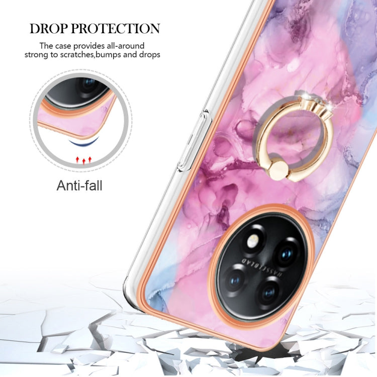 For OnePlus 11 Electroplating Marble Dual-side IMD Phone Case with Ring(Pink 013) - OnePlus Cases by buy2fix | Online Shopping UK | buy2fix