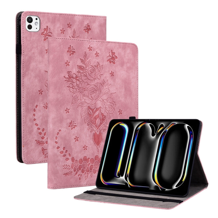 For iPad Pro 11 2024 Butterfly Rose Embossed Leather Smart Tablet Case(Pink) - iPad Pro 11 2024 Cases by buy2fix | Online Shopping UK | buy2fix