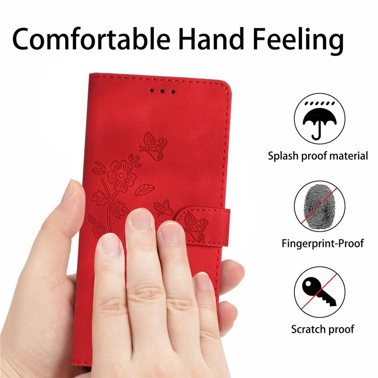 For iPhone 16 Flower Butterfly Embossing Pattern Leather Phone Case(Red) - iPhone 16 Cases by buy2fix | Online Shopping UK | buy2fix