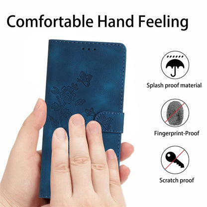 For iPhone 16 Pro Max Flower Butterfly Embossing Pattern Leather Phone Case(Blue) - iPhone 16 Pro Max Cases by buy2fix | Online Shopping UK | buy2fix