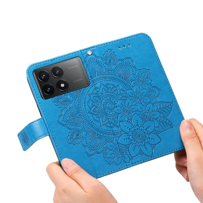 For Xiaomi Redmi K70 / K70 Pro 7-petal Flowers Embossing Leather Phone Case(Blue) - K70 Pro Cases by buy2fix | Online Shopping UK | buy2fix