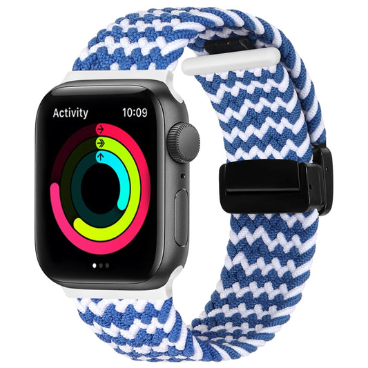 Magnetic Fold Clasp Woven Watch Band For Apple Watch 2 42mm(Blue White) - Watch Bands by buy2fix | Online Shopping UK | buy2fix