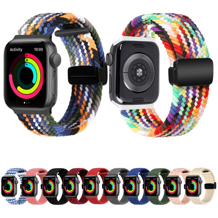 Magnetic Fold Clasp Woven Watch Band For Apple Watch 9 45mm(Rainbow Color) - Watch Bands by buy2fix | Online Shopping UK | buy2fix