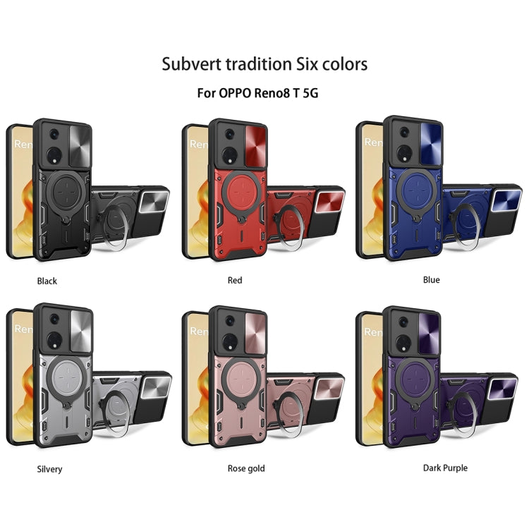 For OPPO Reno8 T 5G CD Texture Sliding Camshield Magnetic Holder Phone Case(Black) - OPPO Cases by buy2fix | Online Shopping UK | buy2fix