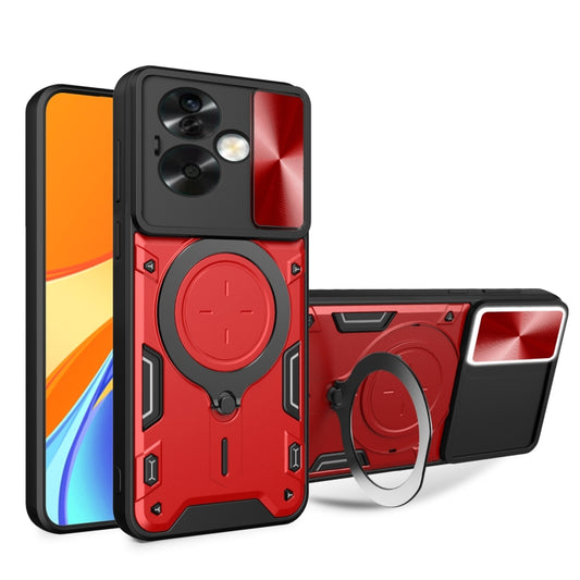 For OPPO A79 5G Global CD Texture Sliding Camshield Magnetic Holder Phone Case(Red) - OPPO Cases by buy2fix | Online Shopping UK | buy2fix