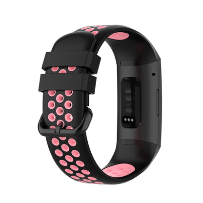 For Fitbit Charge 4 / Charge 3 / Charge 3 SE Watch Button Two Colors Silicone Replacement Strap Watchband(Black Pink) - Watch Bands by buy2fix | Online Shopping UK | buy2fix