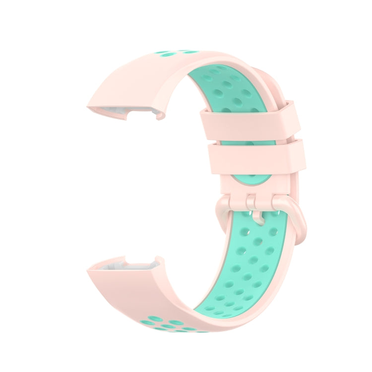 For Fitbit Charge 4 / Charge 3 / Charge 3 SE Watch Button Two Colors Silicone Replacement Strap Watchband(Light Pink Teal) - Watch Bands by buy2fix | Online Shopping UK | buy2fix