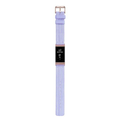 For Fitbit Charge 4 / Charge 3 / Charge 3 SE Stainless Steel Head Grain Nylon Denim Replacement Strap Watchband(Light Purple) - Watch Bands by buy2fix | Online Shopping UK | buy2fix
