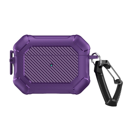 For AirPods Pro 2 Carbon Brazing Dimension TPU+PC Headphone Protective Cover with Switch Lock & Carabiner(Purple) - For AirPods Pro 2 by buy2fix | Online Shopping UK | buy2fix