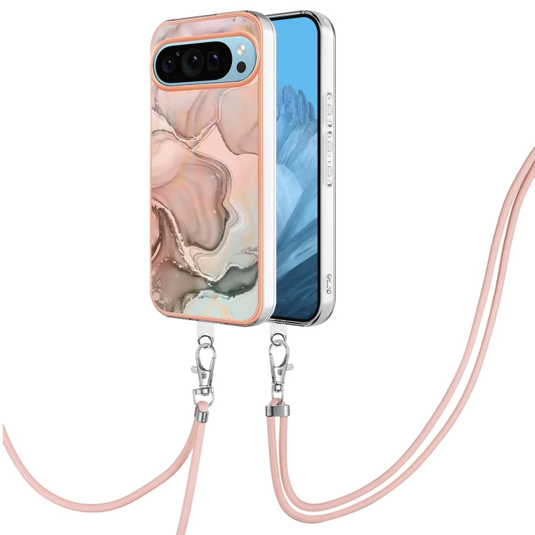 For Google Pixel 9 / 9 Pro Electroplating Marble Dual-side IMD Phone Case with Lanyard(Rose Gold 015) - Google Cases by buy2fix | Online Shopping UK | buy2fix