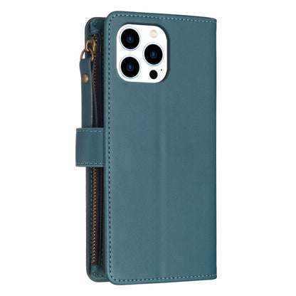 For iPhone 16 Pro Max 9 Card Slots Zipper Wallet Leather Flip Phone Case(Green) - iPhone 16 Pro Max Cases by buy2fix | Online Shopping UK | buy2fix