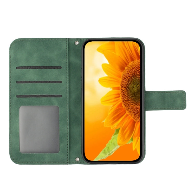 For iPhone 16 Pro Max Skin Feel Sun Flower Embossed Flip Leather Phone Case with Lanyard(Green) - iPhone 16 Pro Max Cases by buy2fix | Online Shopping UK | buy2fix