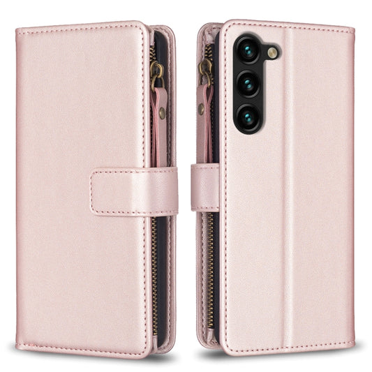 For Samsung Galaxy S24+ 5G 9 Card Slots Zipper Wallet Leather Flip Phone Case(Rose Gold) - Galaxy S24+ 5G Cases by buy2fix | Online Shopping UK | buy2fix