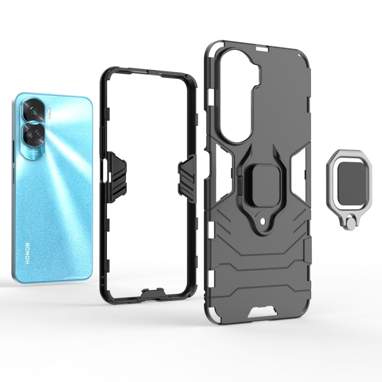 For Honor 90 Lite / X50i 5G Magnetic Ring Holder PC + TPU Phone Case(Black) - Honor Cases by buy2fix | Online Shopping UK | buy2fix