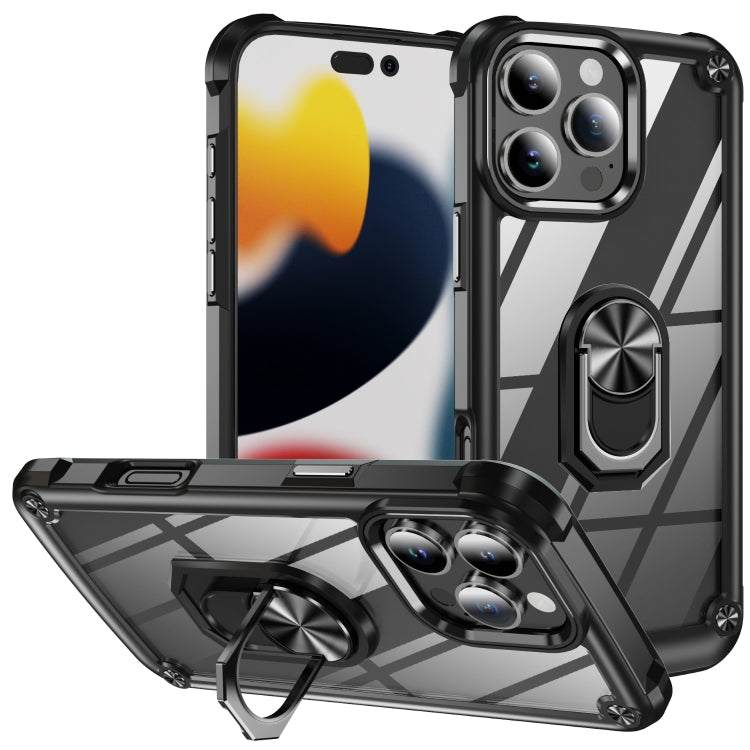 For iPhone 16 Pro Max TPU + PC Lens Protection Phone Case with Ring Holder(Black) - iPhone 16 Pro Max Cases by buy2fix | Online Shopping UK | buy2fix