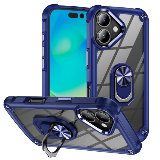 For iPhone 16 TPU + PC Lens Protection Phone Case with Ring Holder(Blue) - iPhone 16 Cases by buy2fix | Online Shopping UK | buy2fix