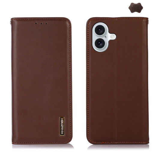 For iPhone 16 Plus KHAZNEH Nappa Top Layer Cowhide Leather Phone Case(Brown) - iPhone 16 Plus Cases by buy2fix | Online Shopping UK | buy2fix