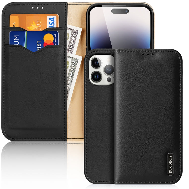 For iPhone 15 Pro Max DUX DUCIS Hivo Series Cowhide + PU + TPU Flip Phone Case(Black) - iPhone 15 Pro Max Cases by DUX DUCIS | Online Shopping UK | buy2fix