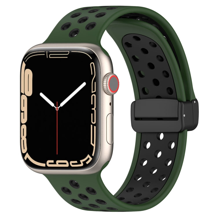 For Apple Watch SE 2022 40mm Magnetic Buckle Silicone Watch Band(Army Green Black) - Watch Bands by buy2fix | Online Shopping UK | buy2fix