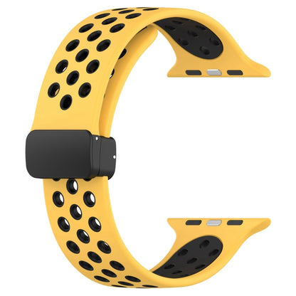 For Apple Watch 5 44mm Magnetic Buckle Silicone Watch Band(Yellow Black) - Watch Bands by buy2fix | Online Shopping UK | buy2fix