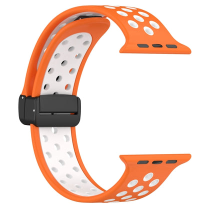 For Apple Watch 5 40mm Magnetic Buckle Silicone Watch Band(Orange White) - Watch Bands by buy2fix | Online Shopping UK | buy2fix