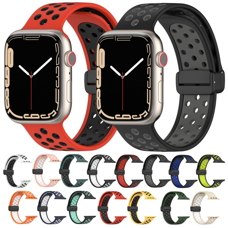 For Apple Watch 7 41mm Magnetic Buckle Silicone Watch Band(White Black) - Watch Bands by buy2fix | Online Shopping UK | buy2fix