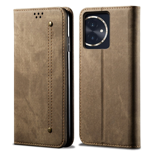 For Honor 100 Denim Texture Flip Leather Phone Case(Khaki) - Honor Cases by buy2fix | Online Shopping UK | buy2fix