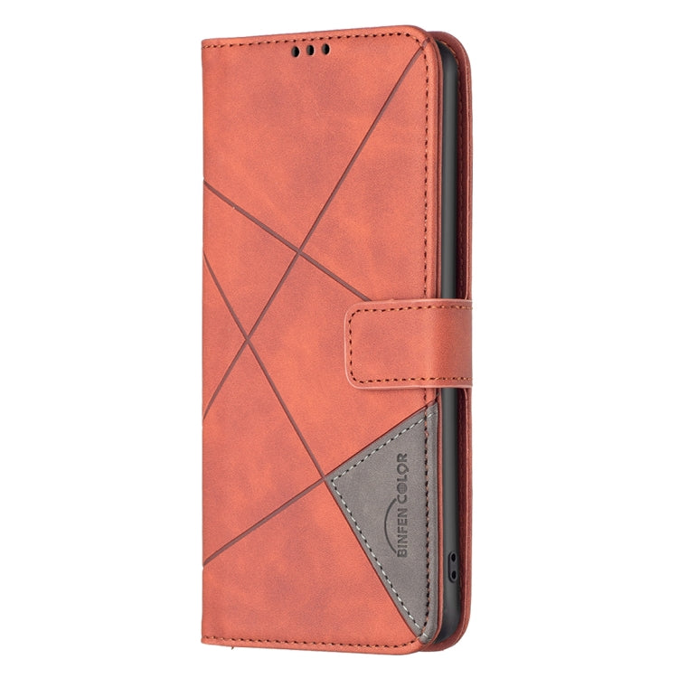 For Motorola Moto G Play 2024 Magnetic Buckle Rhombus Texture Leather Phone Case(Brown) - Motorola Cases by buy2fix | Online Shopping UK | buy2fix