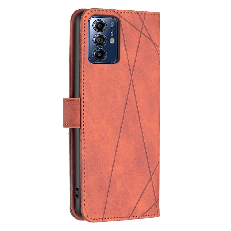 For Motorola Moto G Play 2024 Magnetic Buckle Rhombus Texture Leather Phone Case(Brown) - Motorola Cases by buy2fix | Online Shopping UK | buy2fix