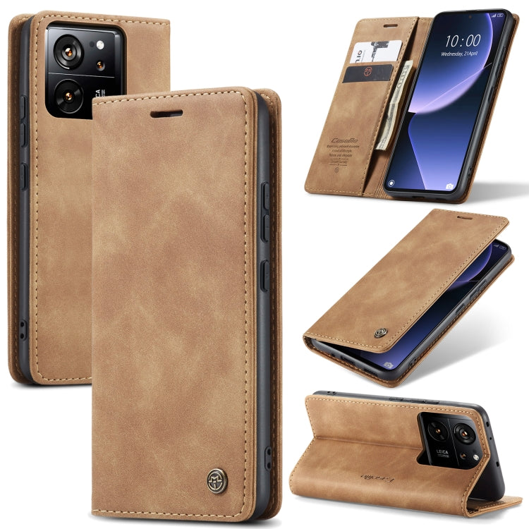 For Xiaomi 13T/13T Pro CaseMe 013 Multifunctional Horizontal Flip Leather Phone Case(Brown) - Xiaomi Cases by CaseMe | Online Shopping UK | buy2fix