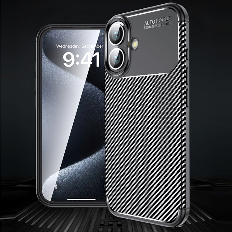 For iPhone 16 Carbon Fiber Texture Shockproof TPU Phone Case(Black) - iPhone 16 Cases by buy2fix | Online Shopping UK | buy2fix