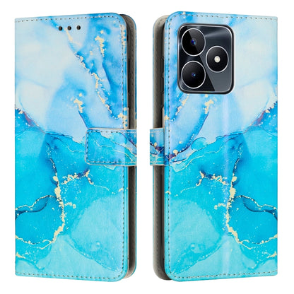 For Realme C53/Narzo N53 Painted Marble Pattern Leather Phone Case(Blue Green) - Realme Cases by buy2fix | Online Shopping UK | buy2fix