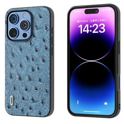 For iPhone 16 Pro ABEEL Genuine Leather Ostrich Texture Phone Case(Blue) - iPhone 16 Pro Cases by buy2fix | Online Shopping UK | buy2fix