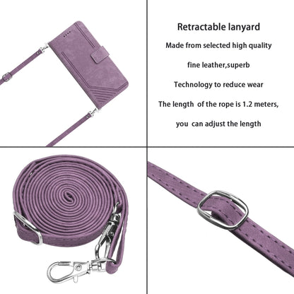 For Xiaomi 14 Skin Feel Stripe Pattern Leather Phone Case with Long Lanyard(Purple) - 14 Cases by buy2fix | Online Shopping UK | buy2fix