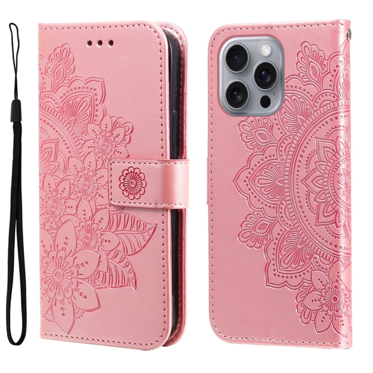 For iPhone 16 Pro Max 7-petal Flowers Embossing Leather Phone Case(Rose Gold) - iPhone 16 Pro Max Cases by buy2fix | Online Shopping UK | buy2fix