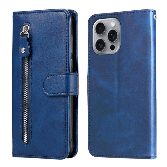 For iPhone 16 Pro Max Fashion Calf Texture Zipper Leather Phone Case(Blue) - iPhone 16 Pro Max Cases by buy2fix | Online Shopping UK | buy2fix