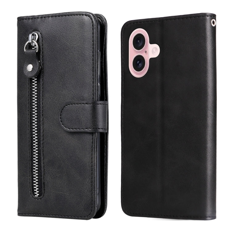 For iPhone 16 Fashion Calf Texture Zipper Leather Phone Case(Black) - iPhone 16 Cases by buy2fix | Online Shopping UK | buy2fix