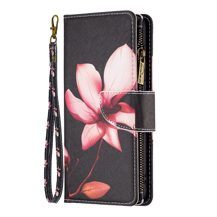 For iPhone 16 Pro Max Colored Drawing Pattern Zipper Phone Leather Case(Lotus) - iPhone 16 Pro Max Cases by buy2fix | Online Shopping UK | buy2fix