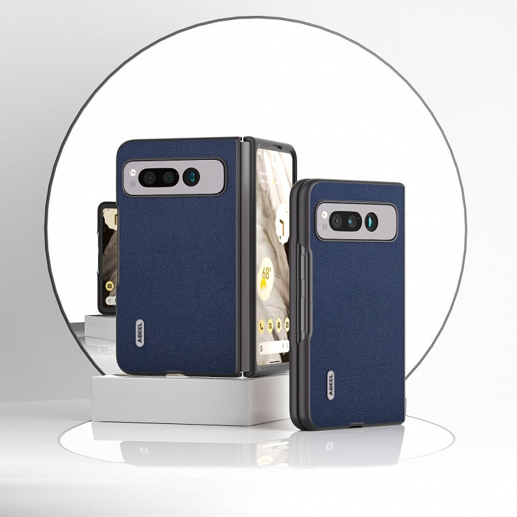 For Google Pixel Fold ABEEL Genuine Leather Luolai Series Phone Case(Dark Blue) - Google Cases by buy2fix | Online Shopping UK | buy2fix